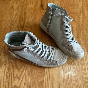 ShuShop Light Gray and Brown High-Top Sneakers
